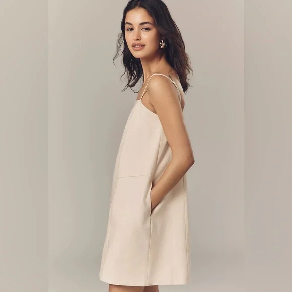 Anthropologie Mare Mare Linen Blend Square-Neck A-Line Mini Dress Beige XXS - Picture 2 of 9